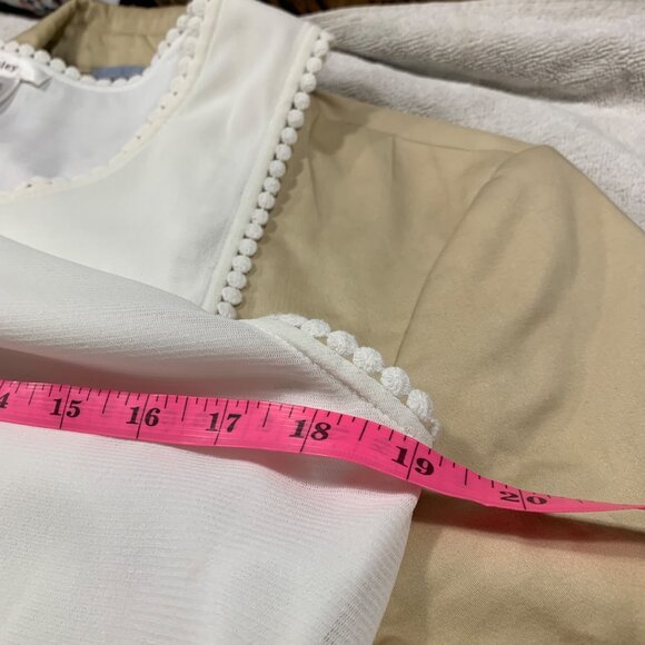 Esley White Sleeveless Dress Embroidered Hem Pom-Pom Trim Sz L Fairy Cottagecore - Picture 10 of 11